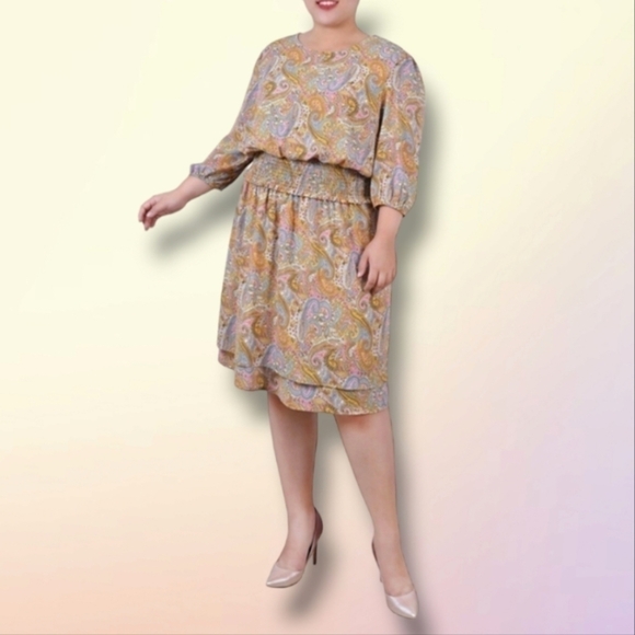 NWT NY COLLECTION PAISLEY PRINT SMOCKED WAIST DRESS - Picture 1 of 4